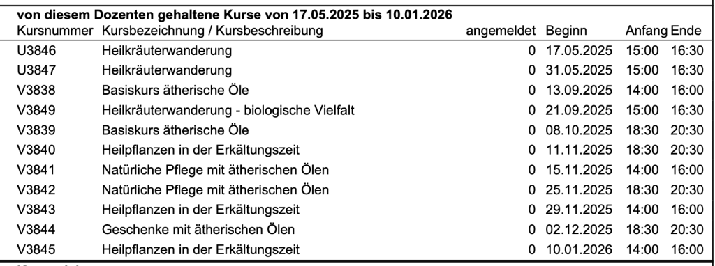 Heilkräuterwanderungen und VHS Kurse der nächsten Monate